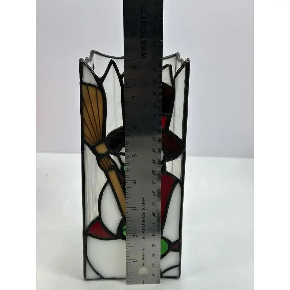 Vintage Iridescent Stained Glass Candle Holder Snowman Shade 8.25” Holiday Decor